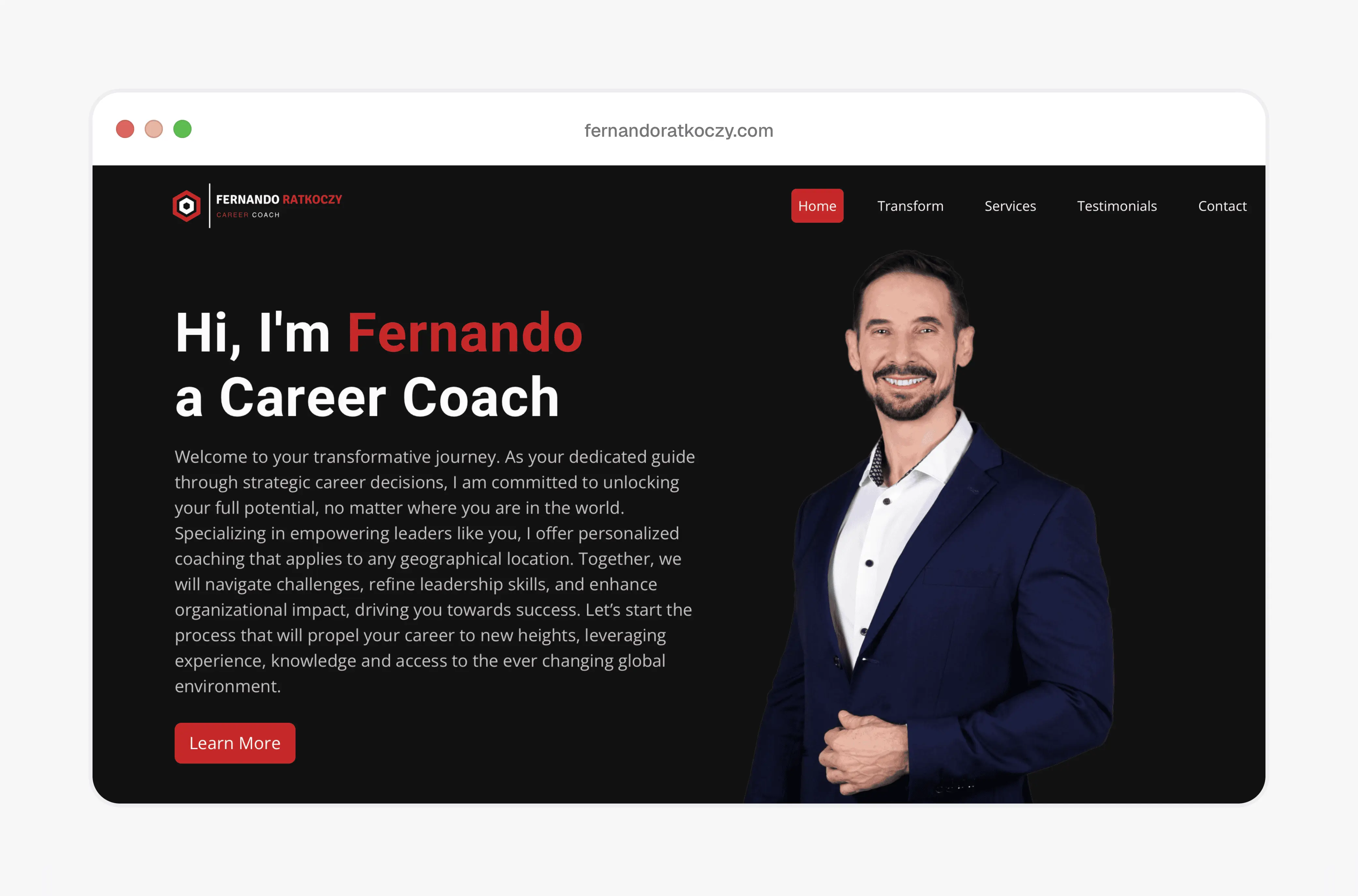 Screenshot of Fernando Ratkoczy's career coaching website